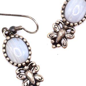 Contemporary QVC Sterling Silver Carolyn Pollack Agate Butterfly Dangle Earrings